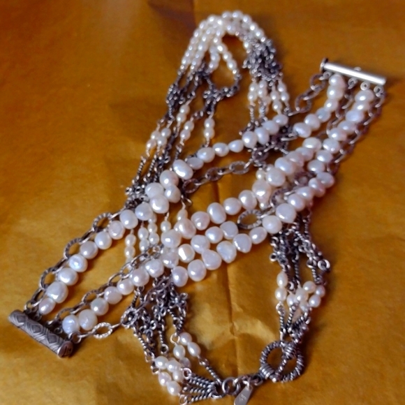 Cultured Pearls & Sterling Silver Jewelry - Bridal Art Nouveau Pearl  .925 Sterling Silver Cho